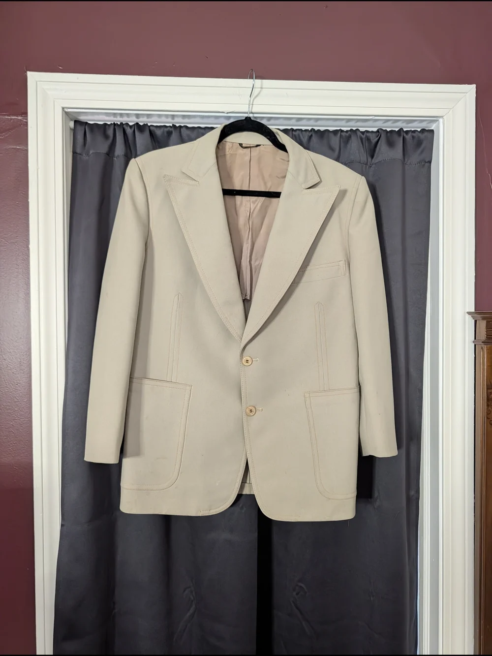 KINGCRAFT RIPLEY Vintage Peak Lapel 1970s Disco Beige/Green Sport Coat